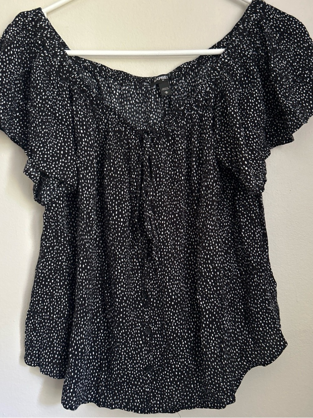 Express Black and White Dot Ruffle Sleeve Top